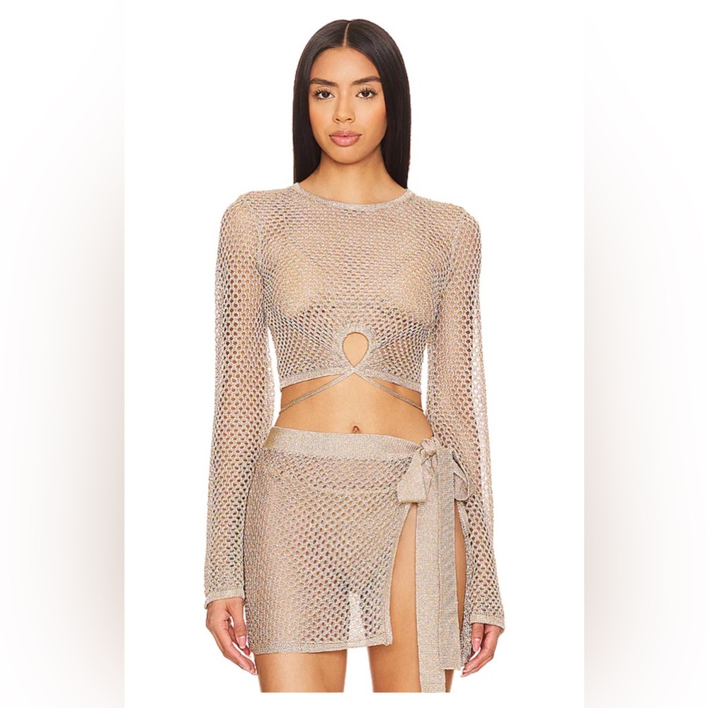 House of Harlow 1960 x REVOLVE Sana Metallic Open Stitch Top & Tie Skirt